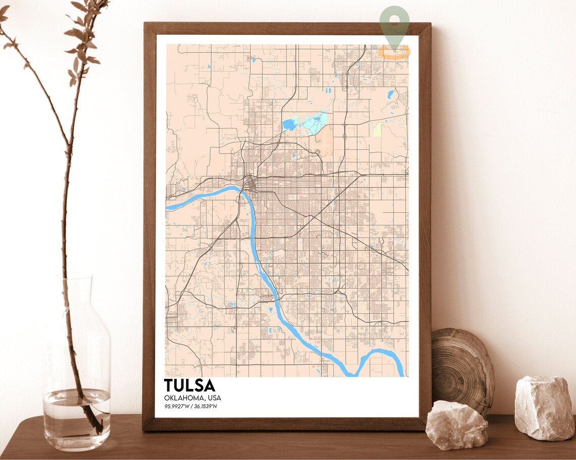 Tulsa Oklahoma Striking Crimson Red Modern City Map Art Poster - Image 5
