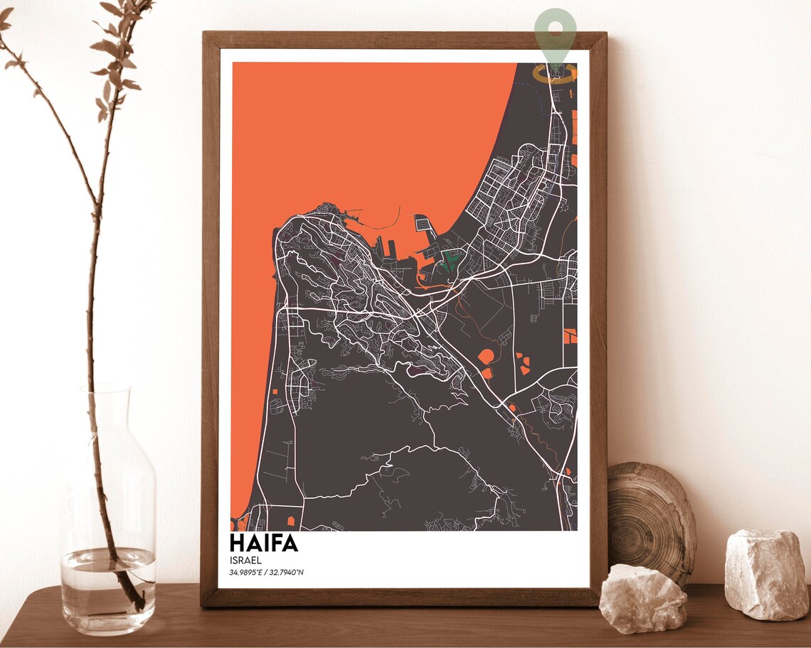 Haifa Israel Navy Yellow City Street Map Modern Travel Poster - Image 4