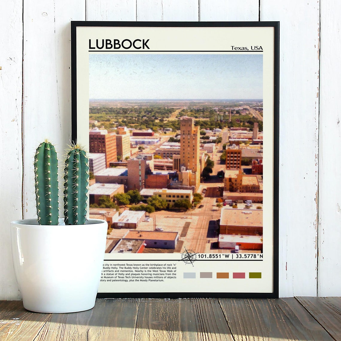 Lubbock Texas USA Downtown Aerial Skyline View Watercolor Poster - Image 5