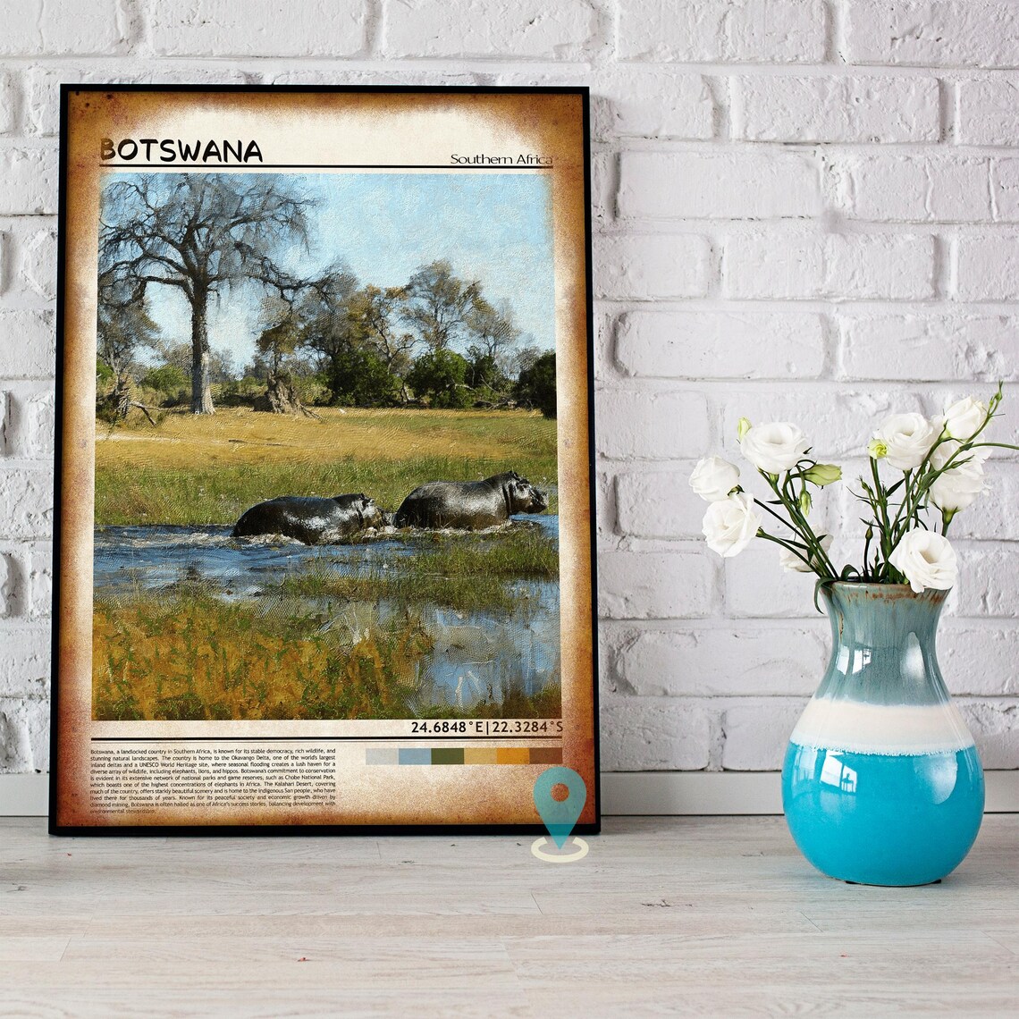 Botswana Southern Africa Hippos Wetland Safari Wildlife Poster - Image 4