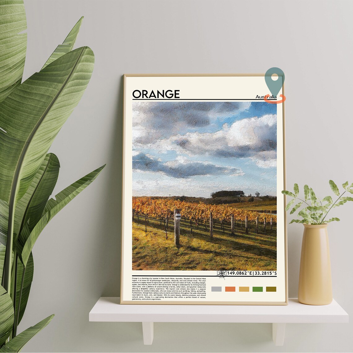 Orange Australia Golden Vineyard Rows Wine Country Travel Poster - Image 2