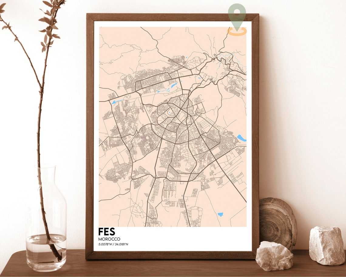 Fes Map Fes Map Print Fes Personalized Map Fes Wall Art Fes Travel Poster Fes Poster Fes Photo Fes Poster Print Fes Morocco Art - Image 5