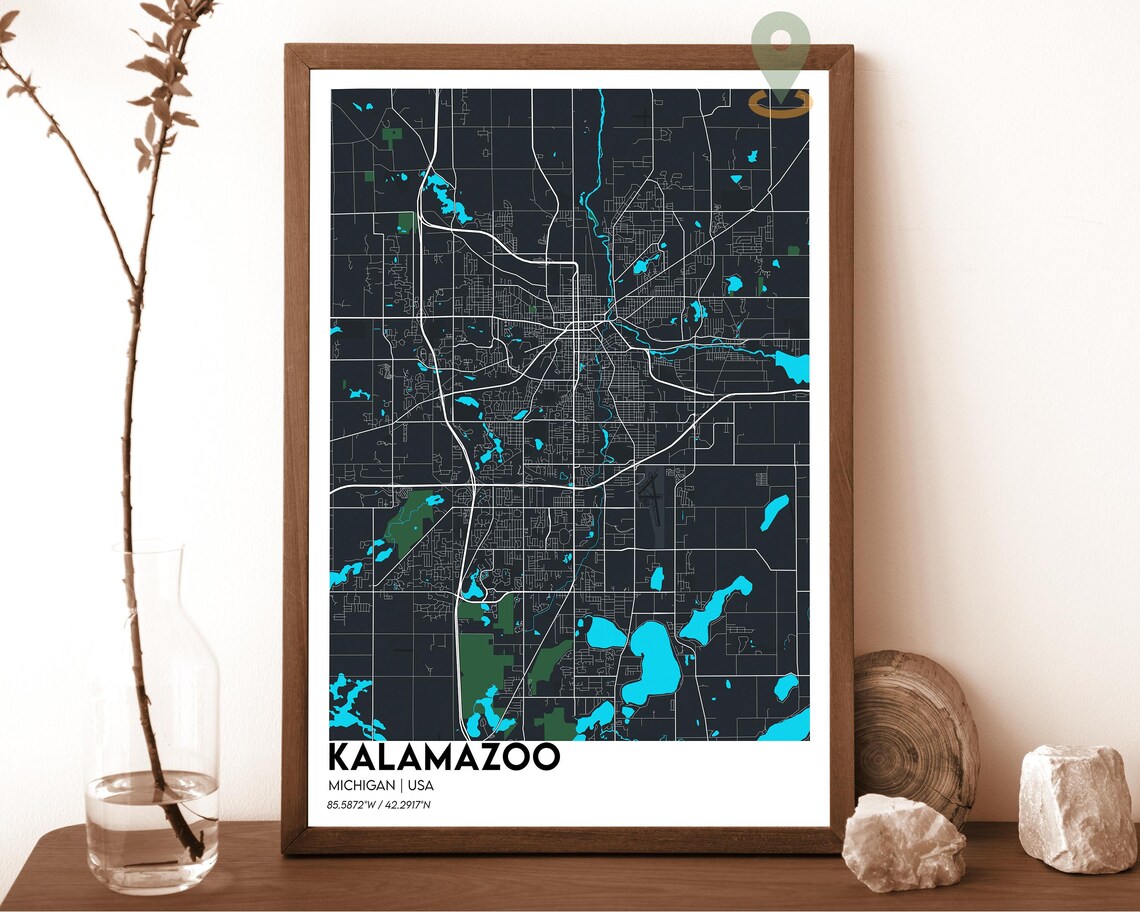 Kalamazoo Michigan Cream Burgundy Minimalist City Map Wall Art - Image 3