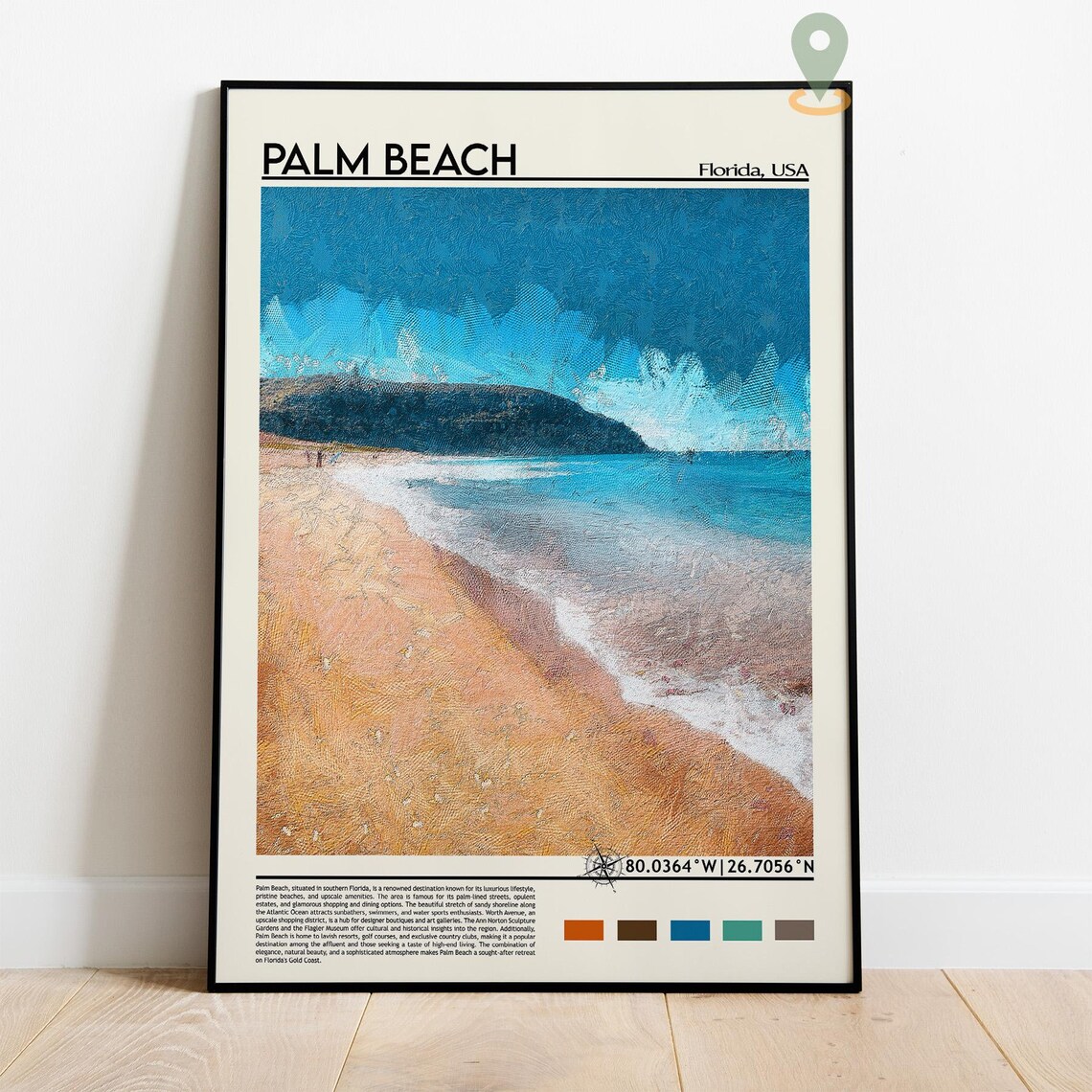 Palm Beach Florida Sandy Shoreline Atlantic Ocean Coordinate Poster - Image 2