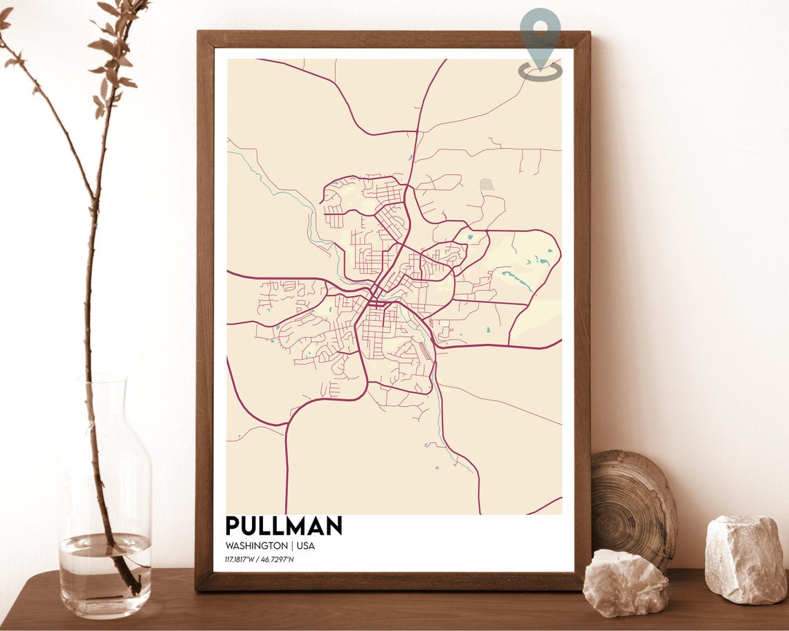 Pullman Washington Navy Blue Minimalist Street Map Home Decor Poster - Image 6