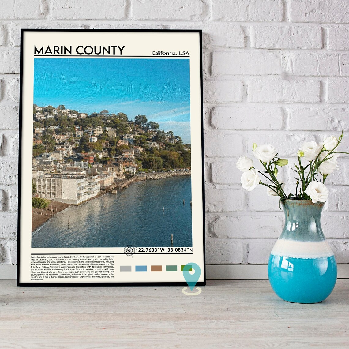 Marin County California Bay Hillside Town Waterfront View Poster - Image 5