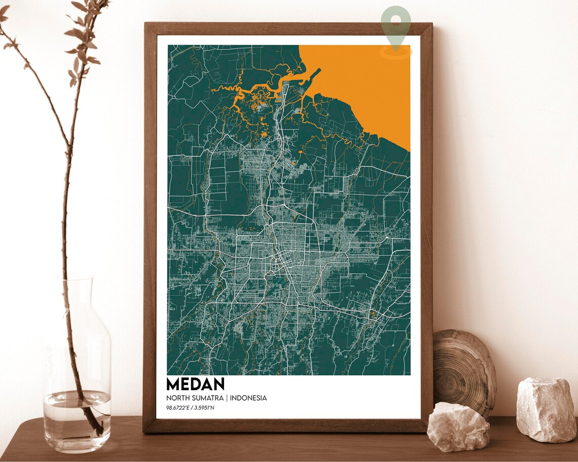 Medan North Sumatra Indonesia City Street Map Red Art Travel Poster - Image 5