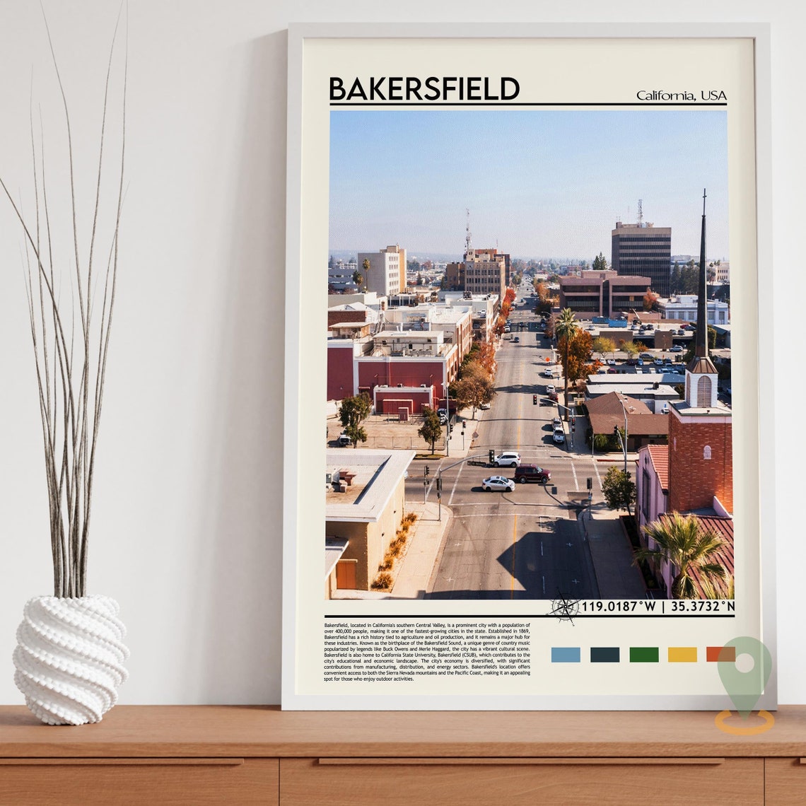 Bakersfield Print Bakersfield Poster Bakersfield Wall Art Bakersfield City Travel Bakersfield Art Print Bakersfield California Print - Image 2