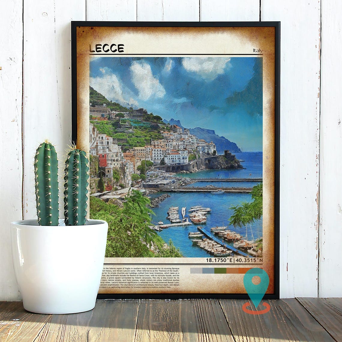 Lecce Italy Picturesque Coastal Harbor Town Marina Travel Poster - Image 2