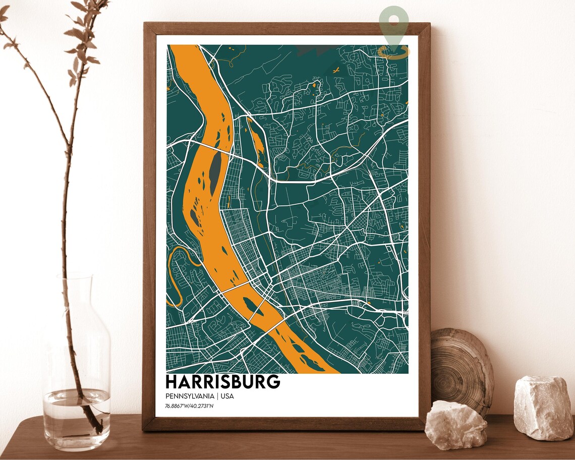 Harrisburg Pennsylvania Vintage City Map Sepia River Art Poster - Image 4