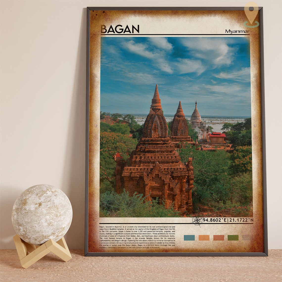 Bagan Myanmar Ancient Buddhist Temples Plains View Travel Poster - Image 4