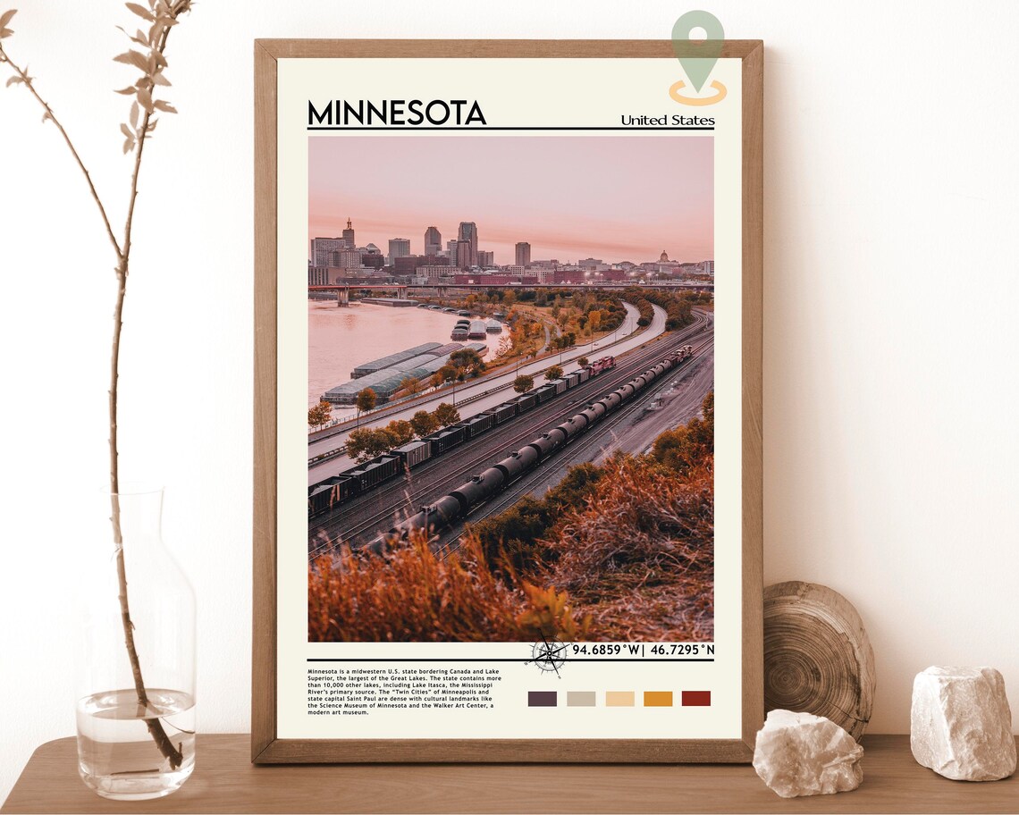 Minnesota United States City Skyline Sunset Photo Travel Poster