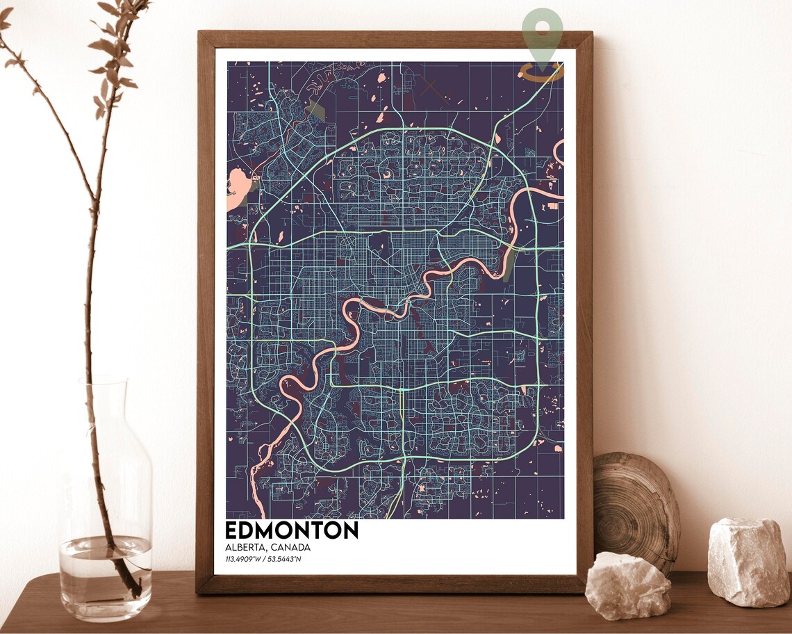 Edmonton Alberta Canada Bold Red Minimal City Street Map Poster - Image 5
