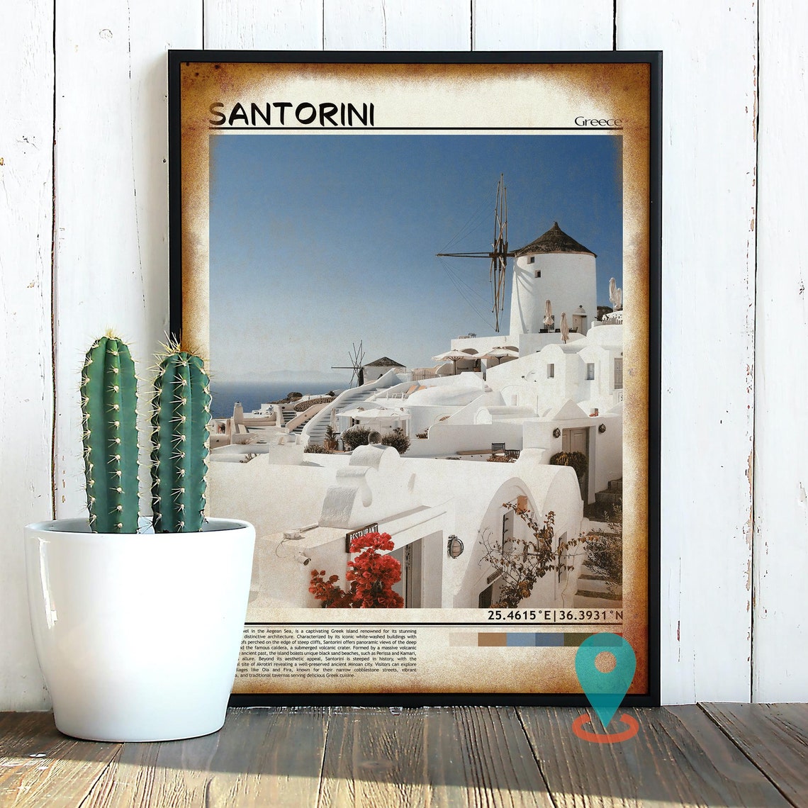 Santorini Greece Oia Windmills Whitewashed Village Aegean Poster - Image 2