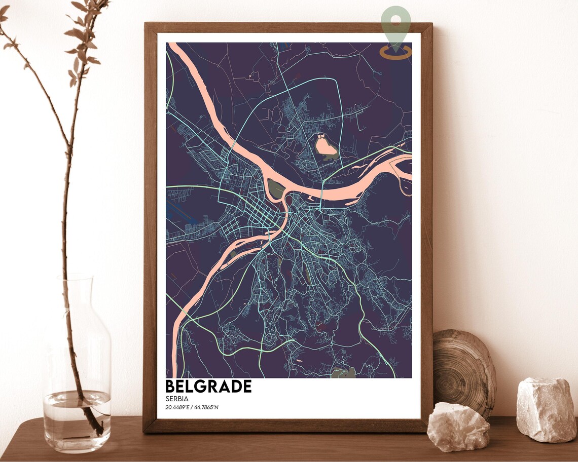 Belgrade Serbia Emerald Green Danube River City Map Decor Poster - Image 3