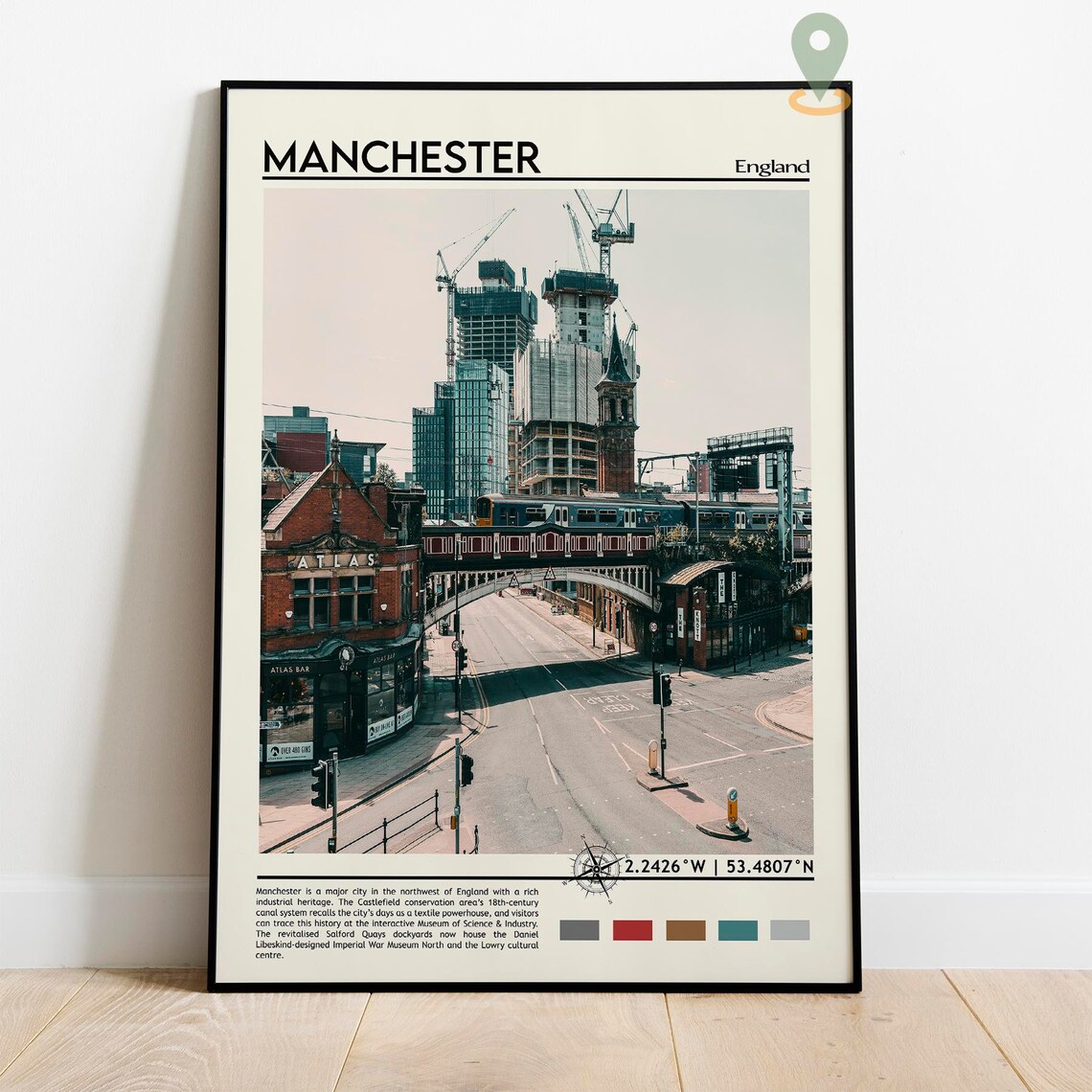 Manchester England City Street Train Viaduct Vintage Travel Poster - Image 2