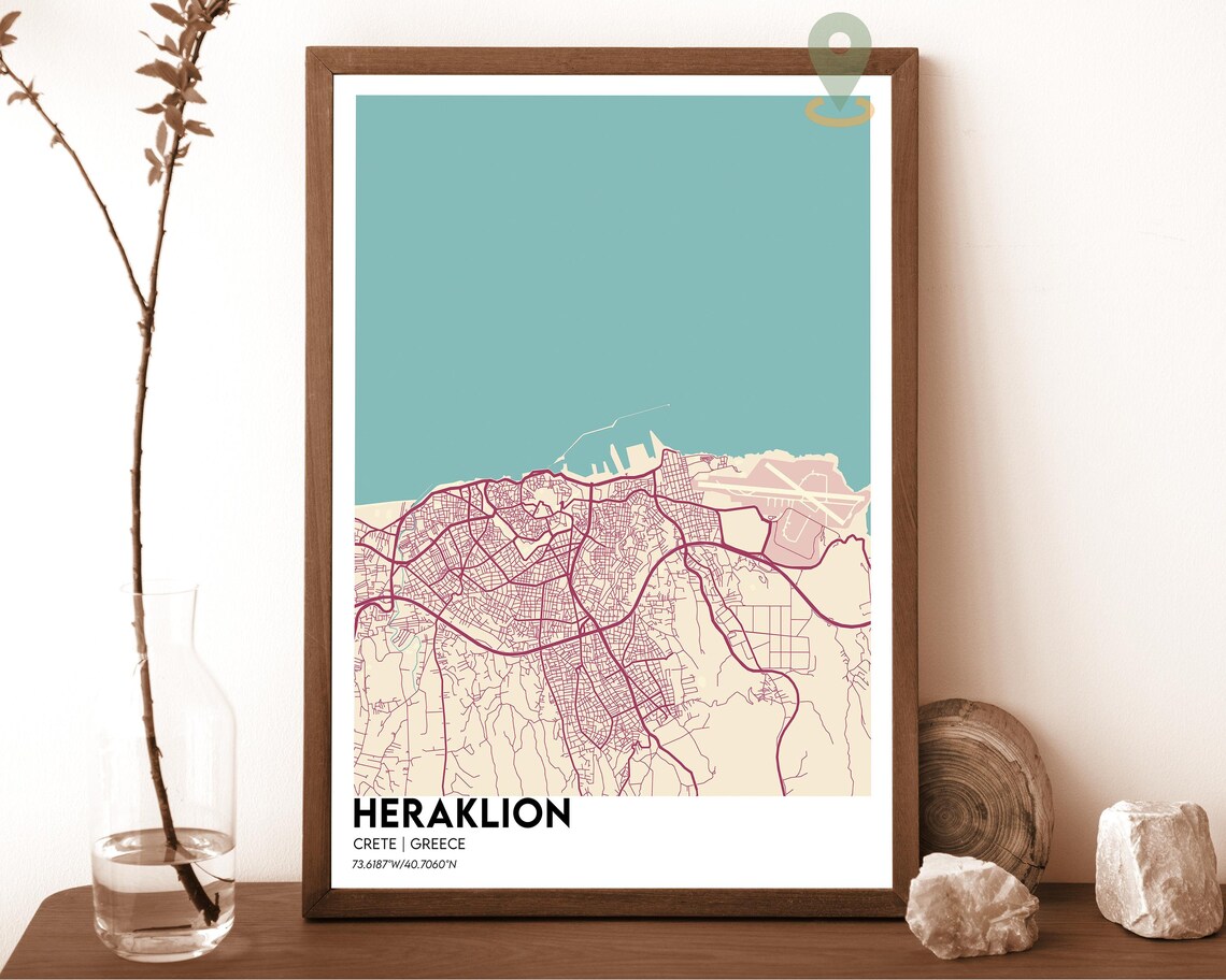 Heraklion Crete Greece Modern City Map Coral Peach Art Poster - Image 6