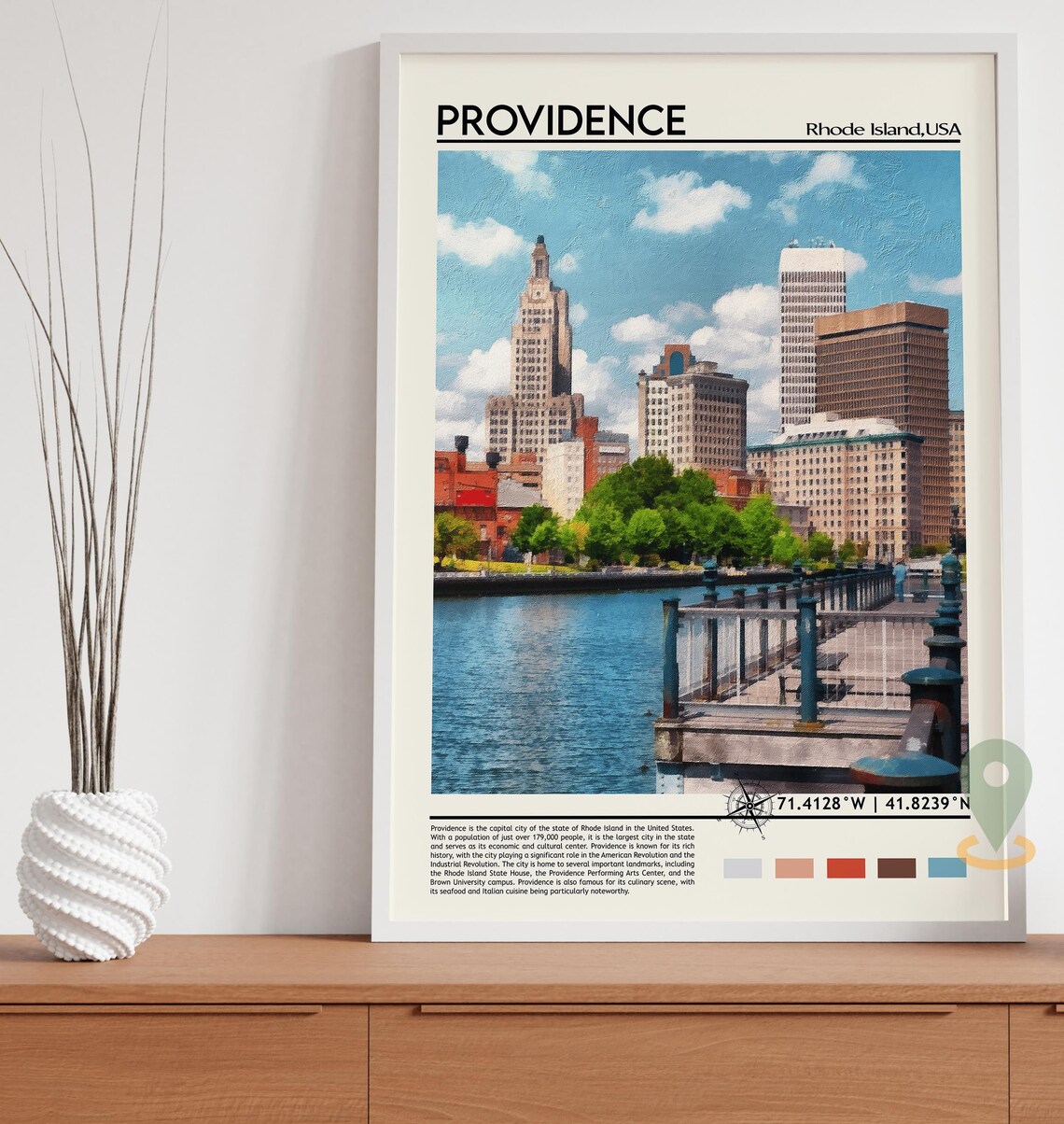 Providence Rhode Island Waterfront Vintage Skyline Travel Poster - Image 3