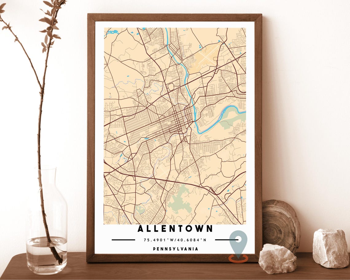 Allentown Map Allentown Map Print Allentown Wall Art Allentown Travel Poster Allentown Poster Allentown Photo Allentown Pennsylvania
