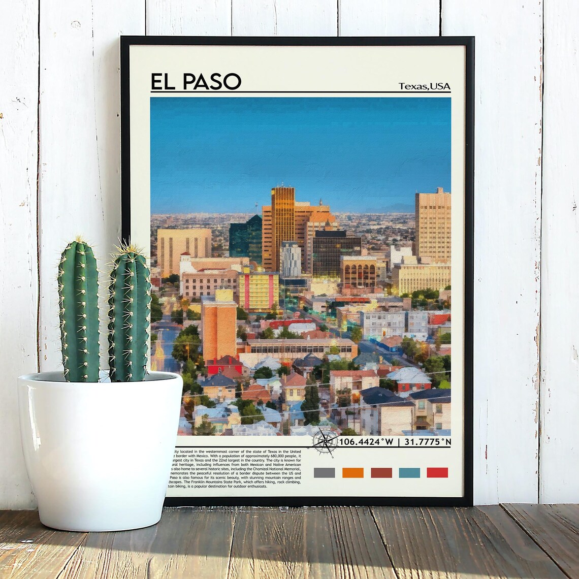 El Paso Texas Downtown Skyline Cityscape Painting Travel Poster - Image 2