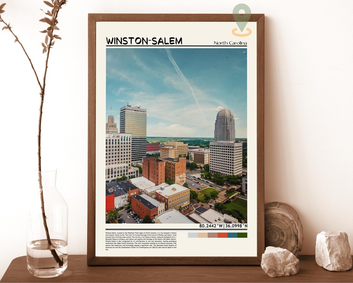 Winston-Salem North Carolina Downtown Skyline City Travel Poster