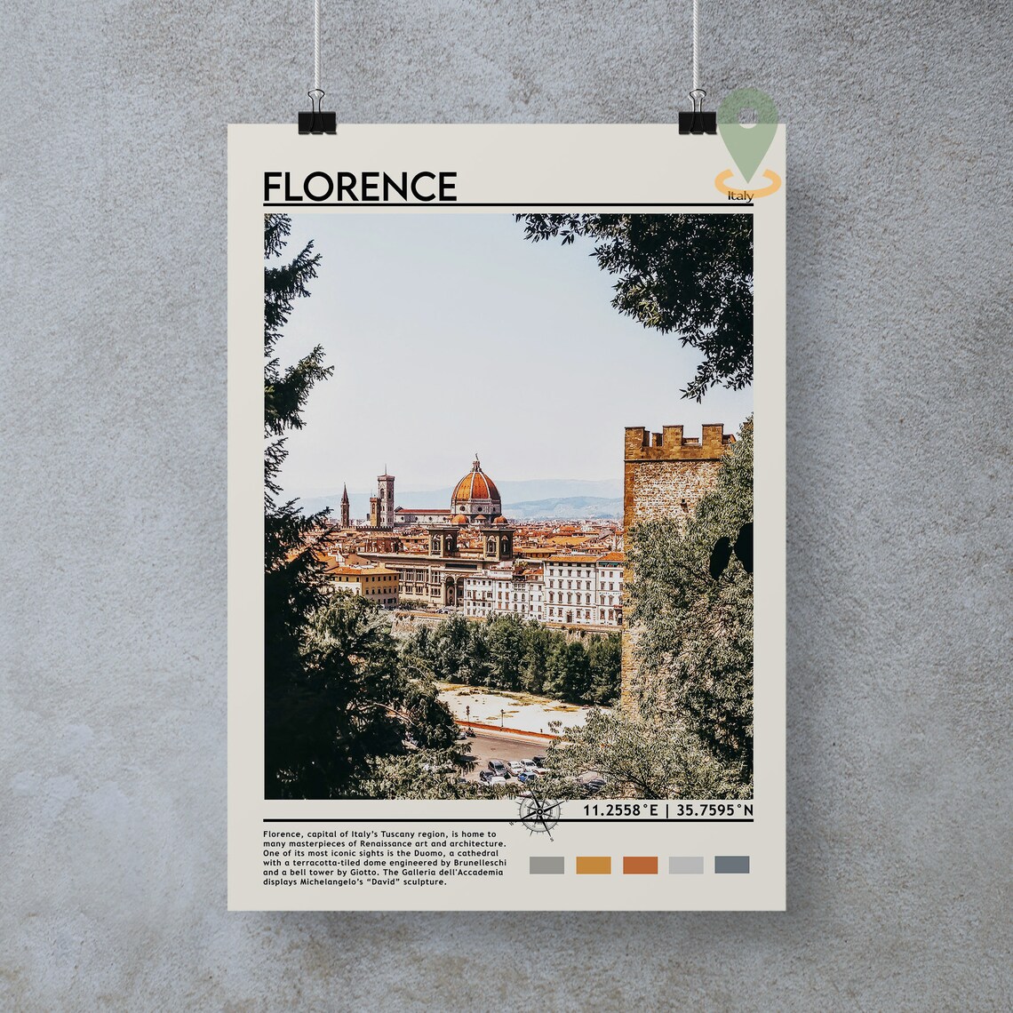 Florence Duomo Cathedral Dome View Italy Vintage Travel Facts Poster - Image 2
