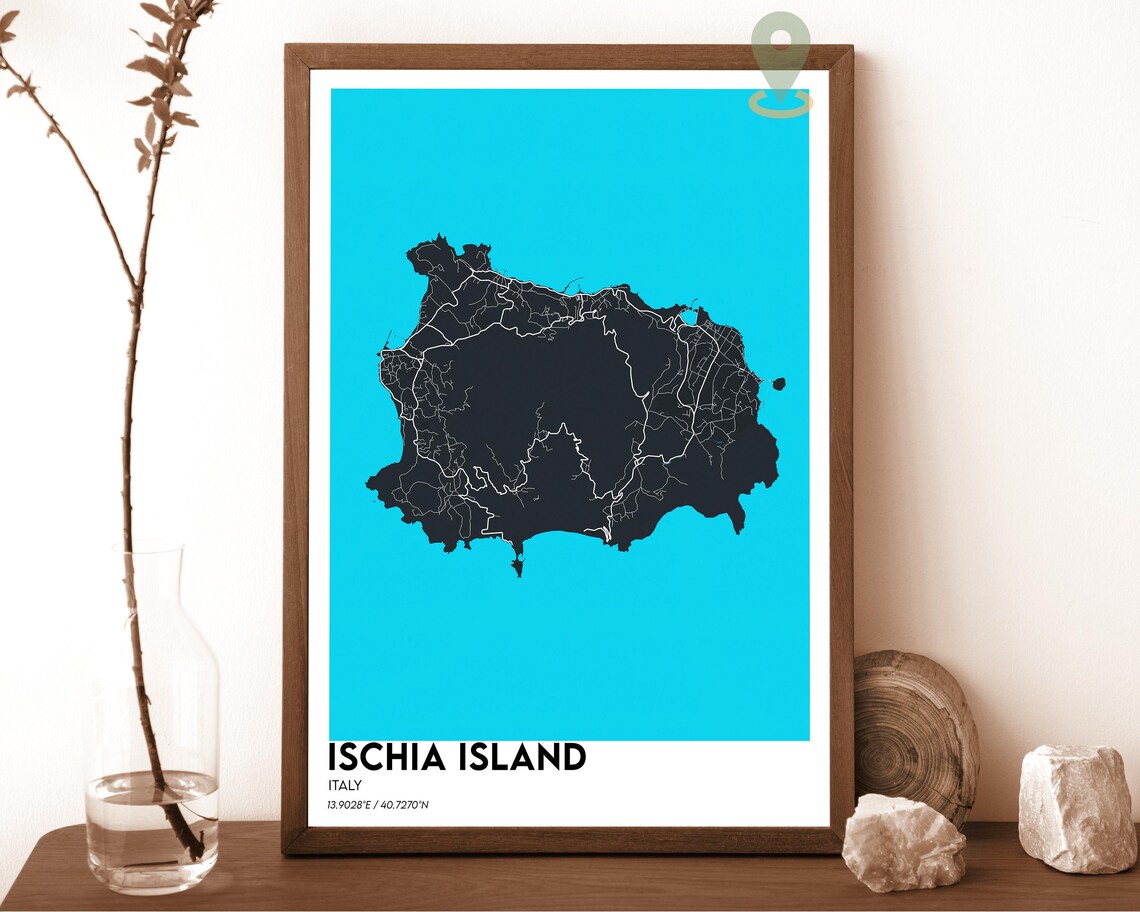 Ischia Island Italy Navy Mustard Minimalist Island Map Wall Art - Image 4