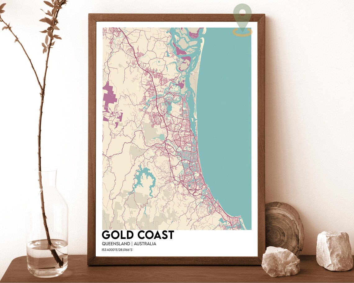 Gold Coast Queensland Australia Golden Navy City Map Home Decor Poster - Image 6