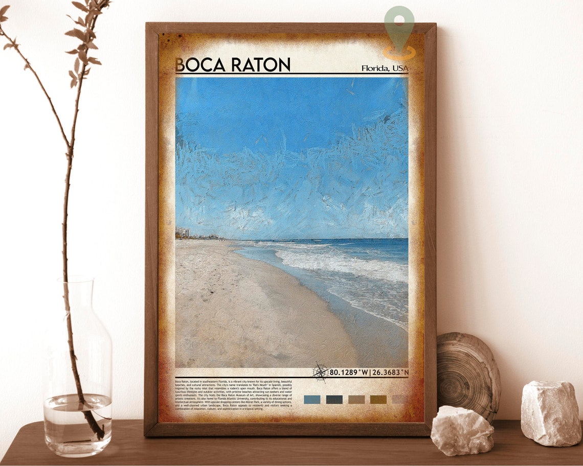 Boca Raton Florida Sunny Sandy Beach Ocean Waves Painterly Art Poster - Image 6