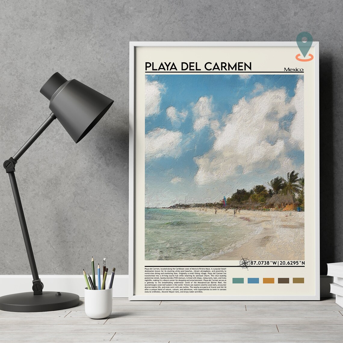 Playa del Carmen Mexico Caribbean Beach Watercolor Travel Poster - Image 5