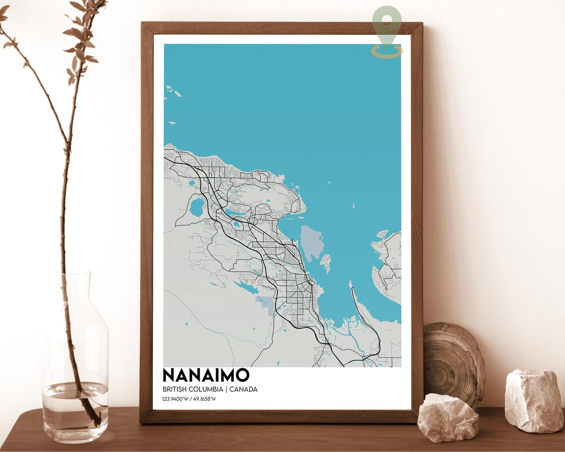Nanaimo British Columbia Striking Coastal City Map Art Poster