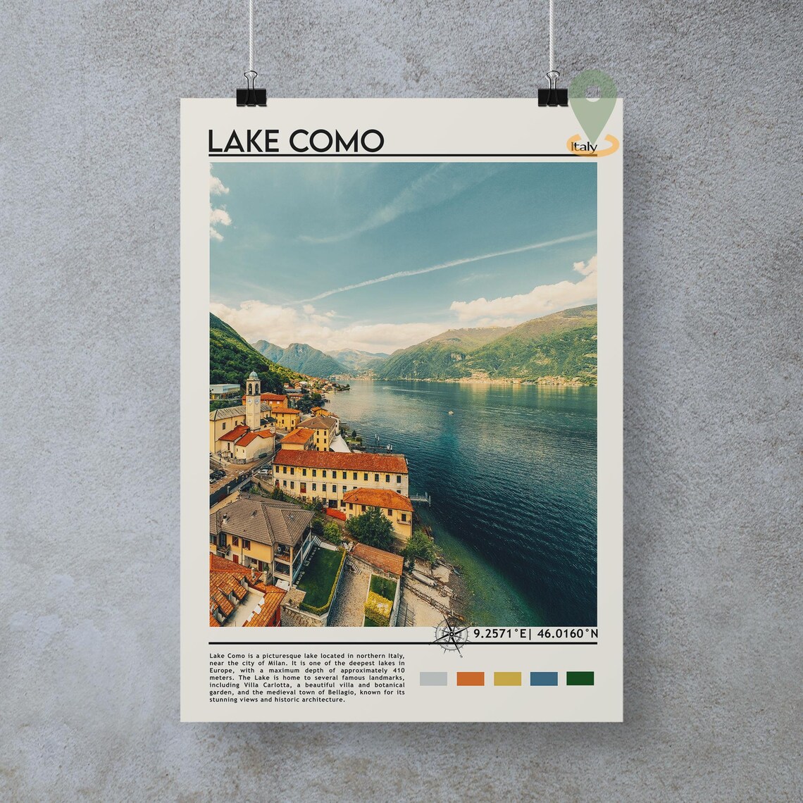 Lake Como Italy Lakeside Village Church Bell Tower Travel Poster - Image 5