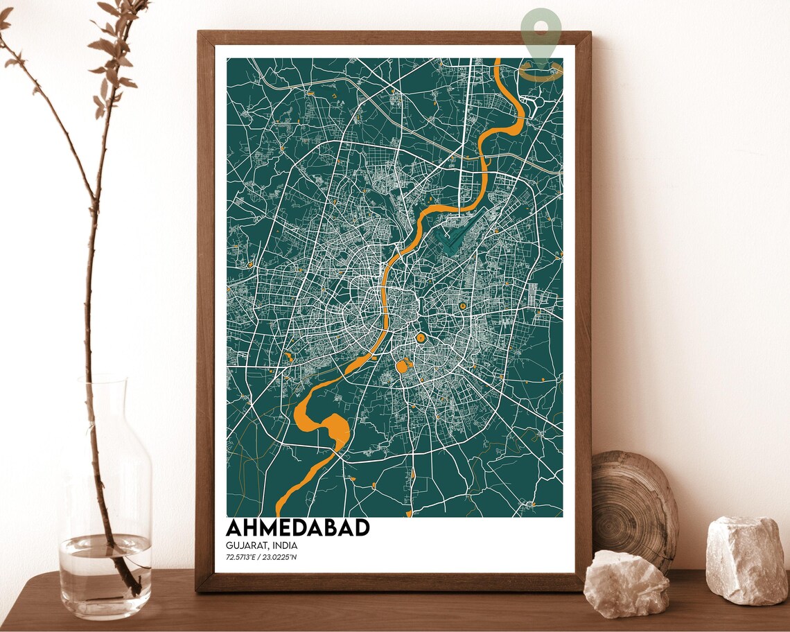 Ahmedabad India Magenta Night City Street Map Art Decor Poster - Image 4