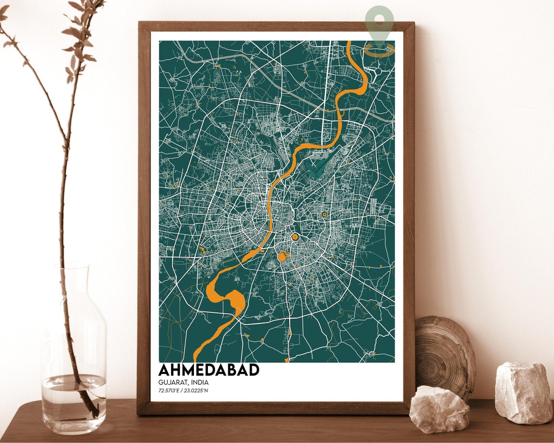 Ahmedabad Map Ahmedabad Map Print Ahmedabad Personalized Map Art Ahmedabad Wall Art Ahmedabad Travel Poster Ahmedabad City Poster - Image 4