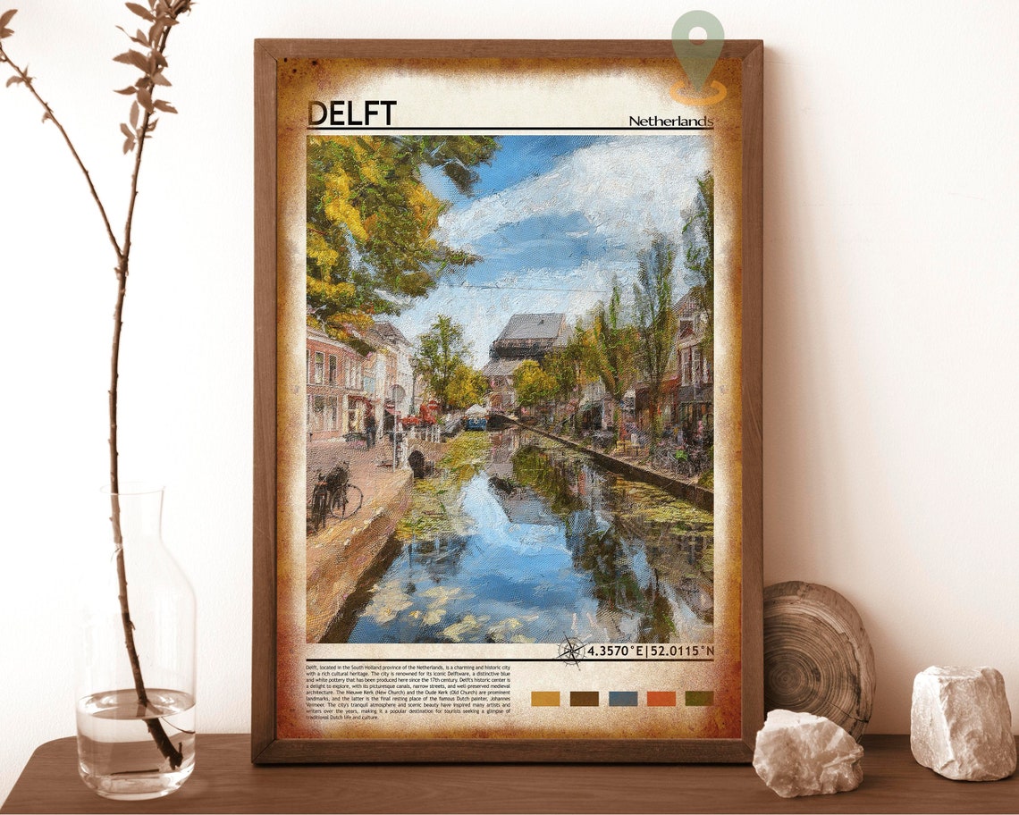 Delft Netherlands Charming Canal Street Bicycle Travel Poster - Image 6