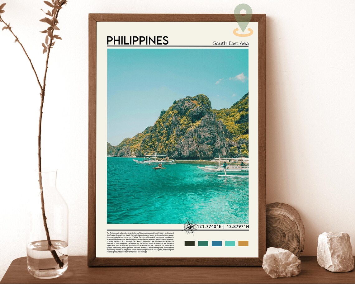 Philippines Tropical Island Boat Beach Vintage Travel Poster Art
