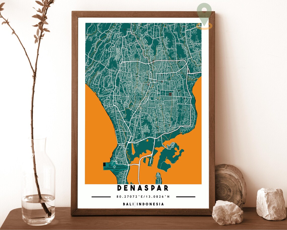 Denpasar Bali Indonesia Black And White City Street Map Coordinates Poster - Image 4