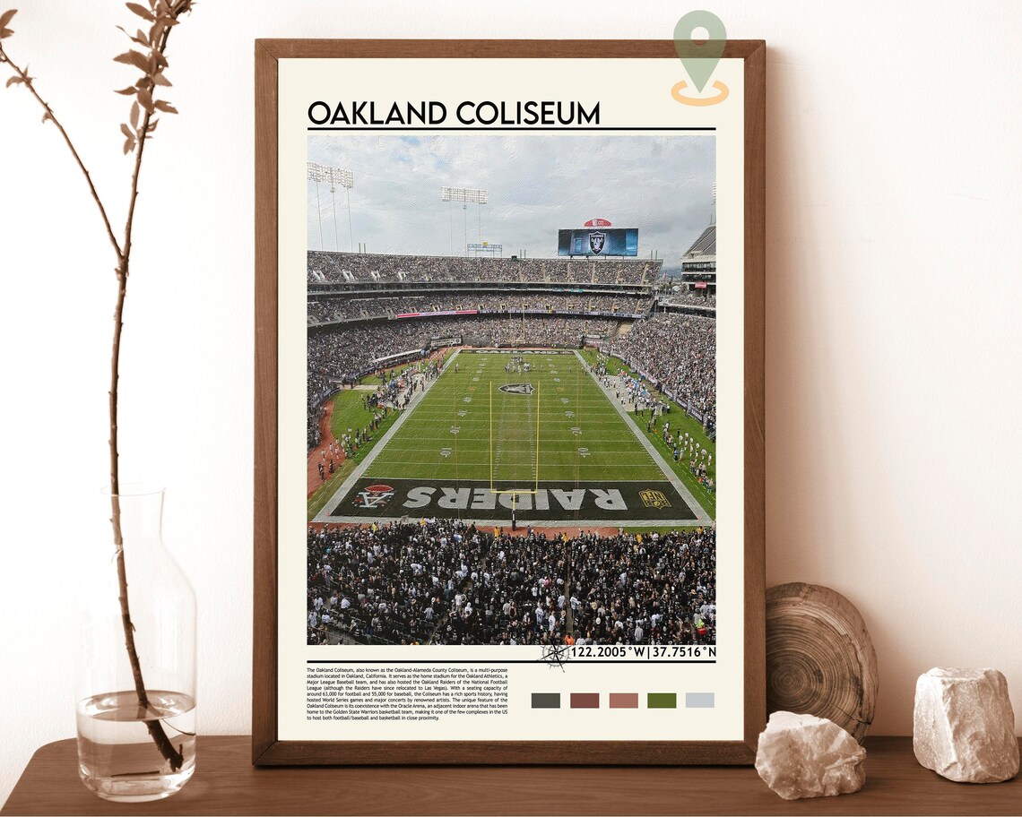 Oakland Coliseum Raiders Football Stadium Game Day Sports Poster