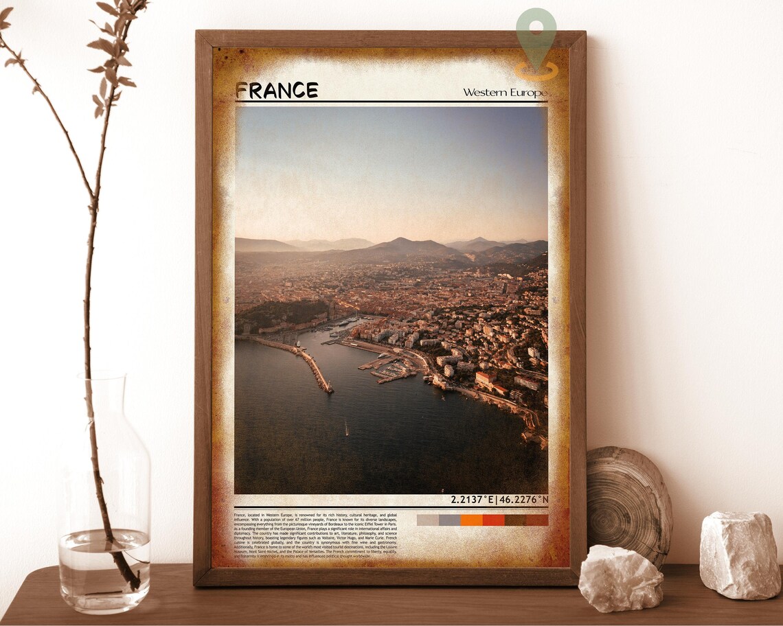 France Aerial Coastal City Sunset Harbor Panorama Travel Poster - Image 6