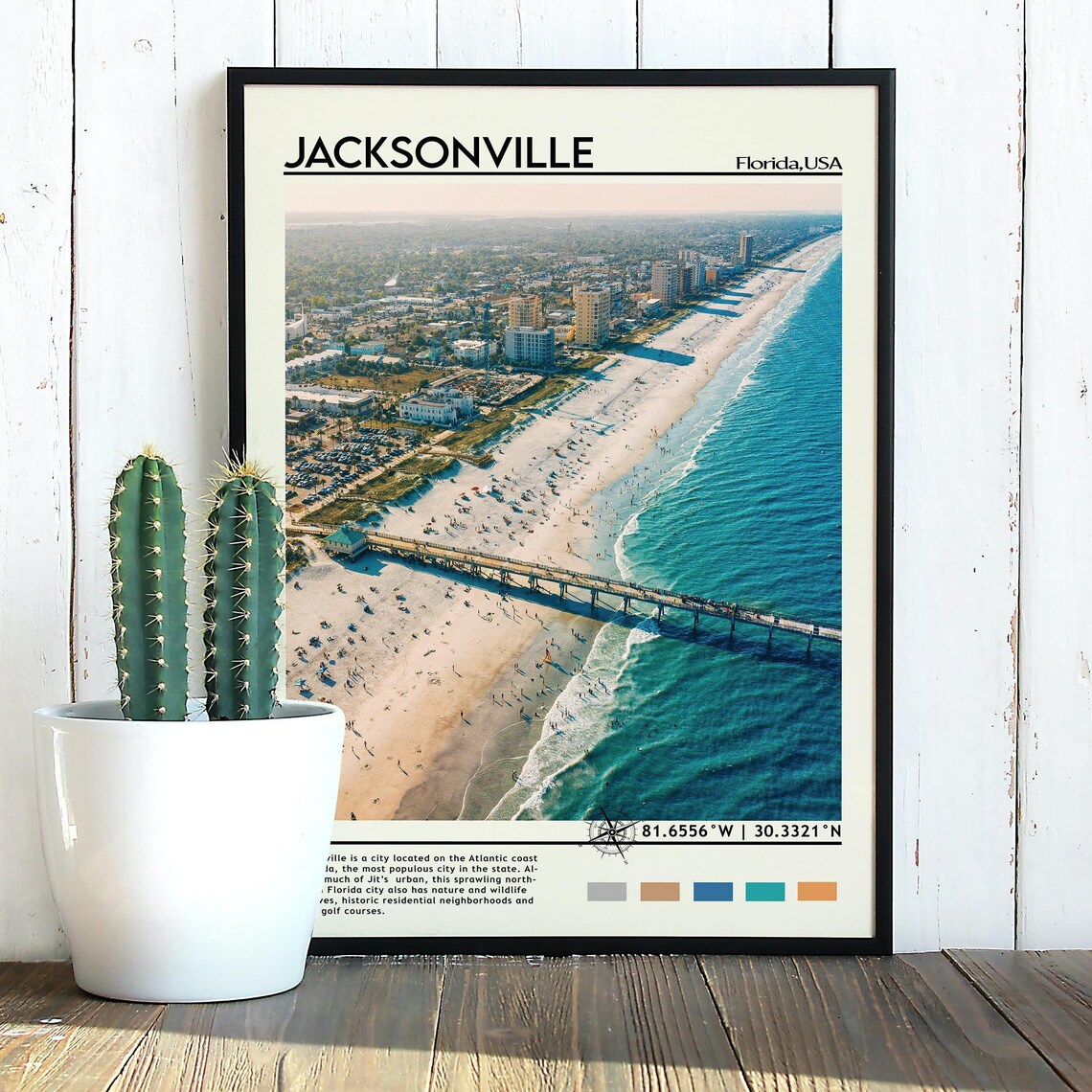 Jacksonville Florida Beach Coastline Aerial Ocean Pier Poster - Image 3