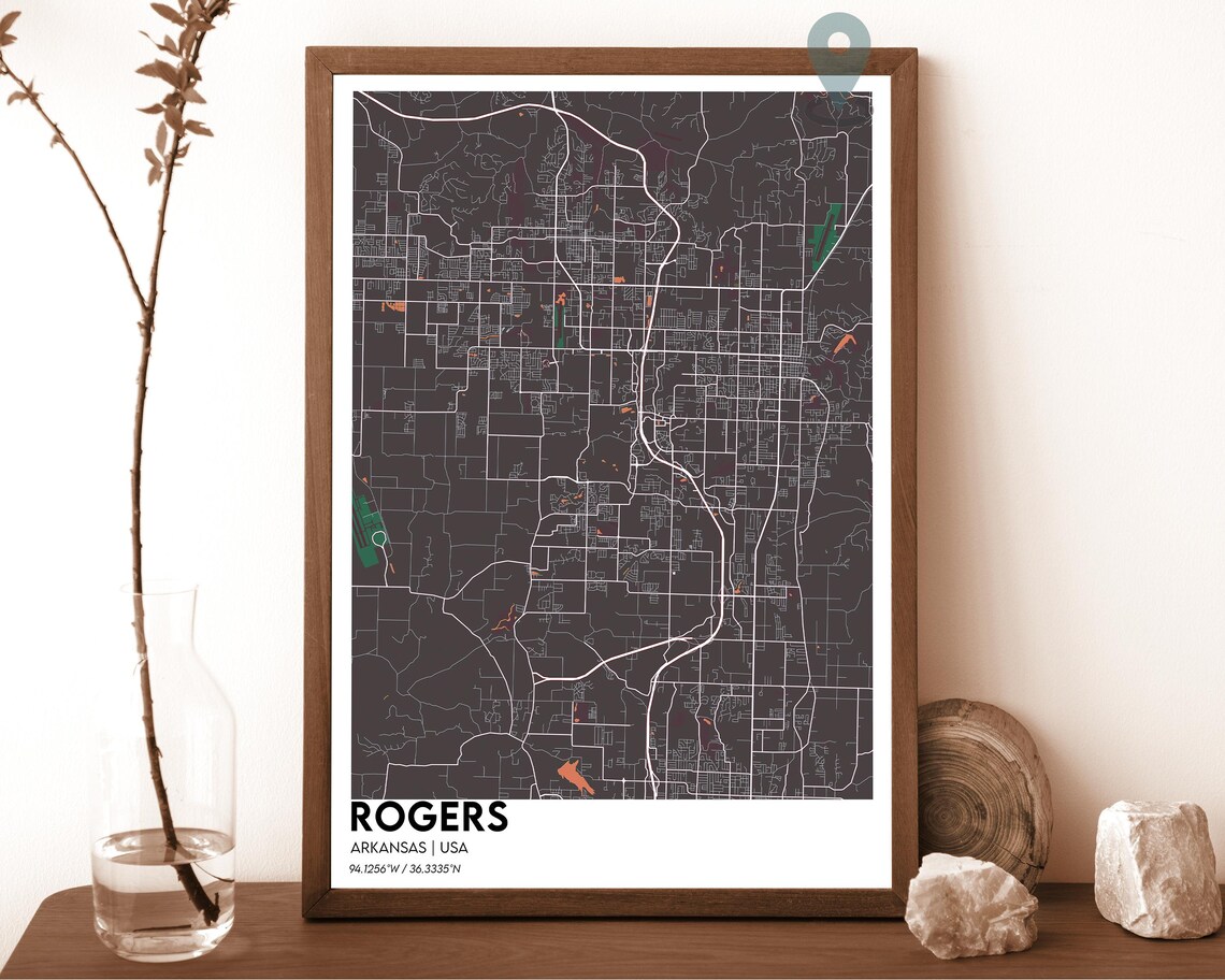 Rogers Arkansas Light Gray Minimalist Street Grid Map Home Decor Poster - Image 5
