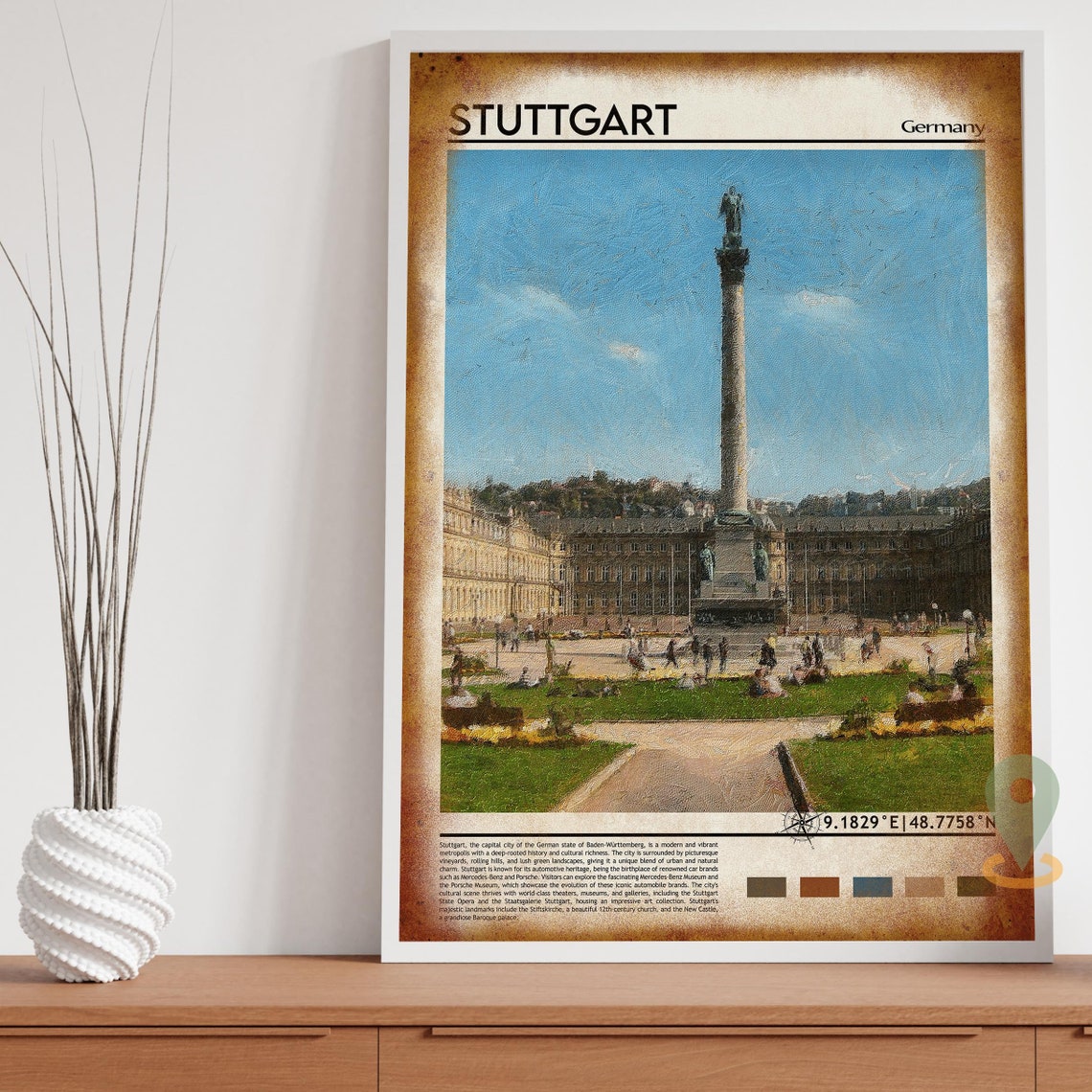 Stuttgart Germany Palace Square Jubilee Column Travel Poster - Image 4