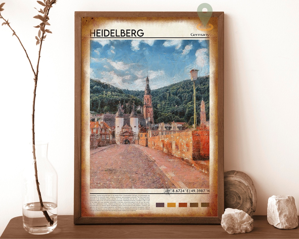 Heidelberg Germany Old Bridge Castle Town Painted Travel Poster - Image 6