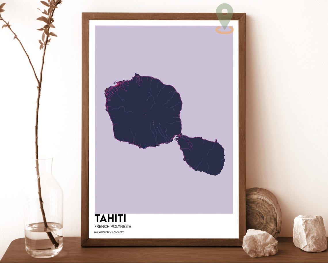 Tahiti Map Tahiti Map Print Tahiti Wall Art Tahiti Travel Poster Tahiti Poster Tahiti Photo Tahiti City Map Tahiti Island Poster - Image 2