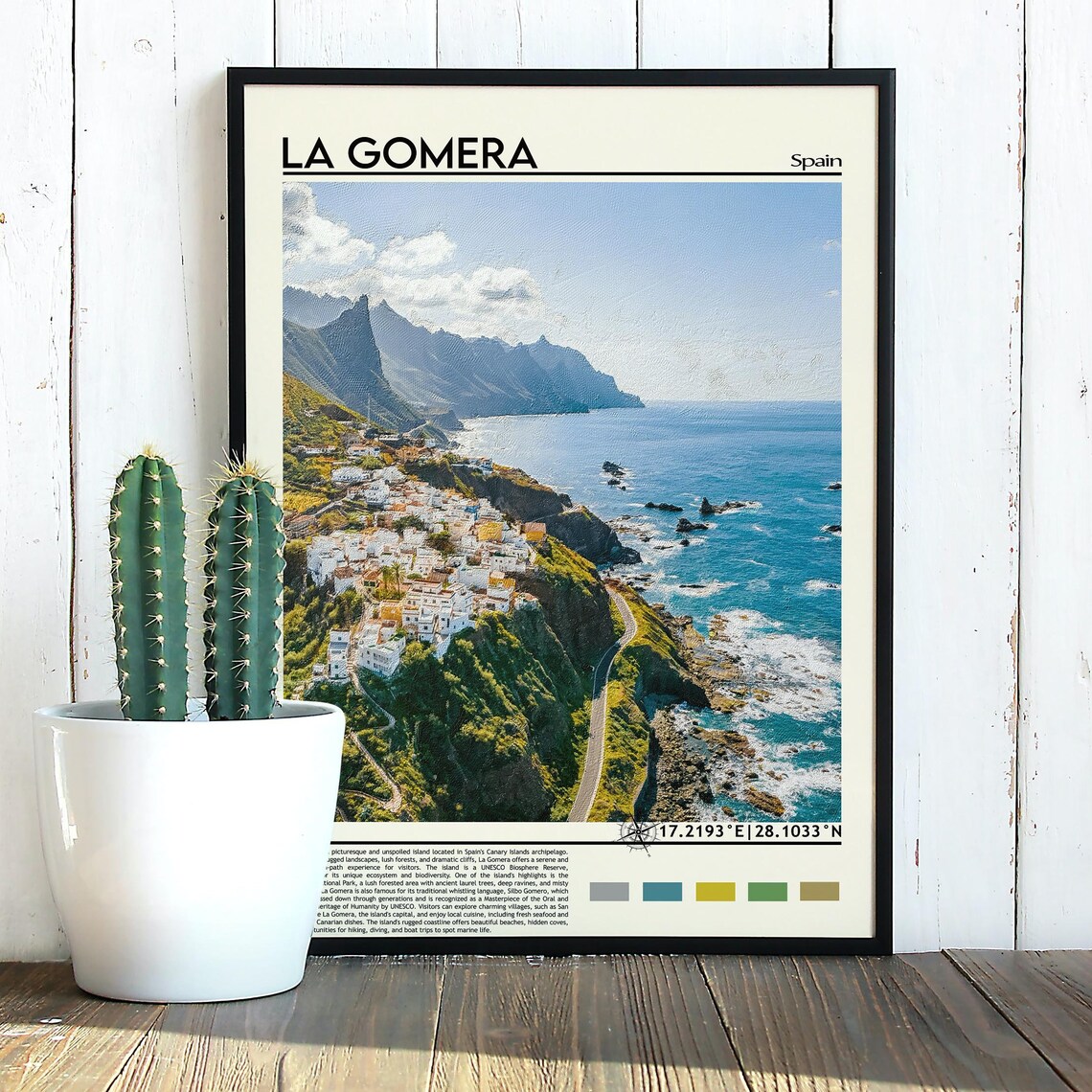 La Gomera Spain Canary Islands Cliffside White Village Poster - Image 3