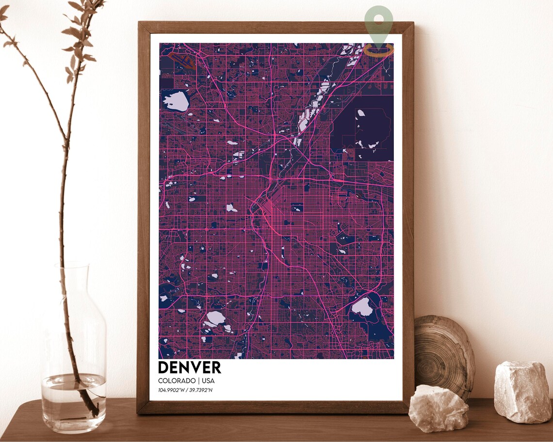 Denver Colorado Teal Orange Modern City Map Street Grid Poster - Image 2