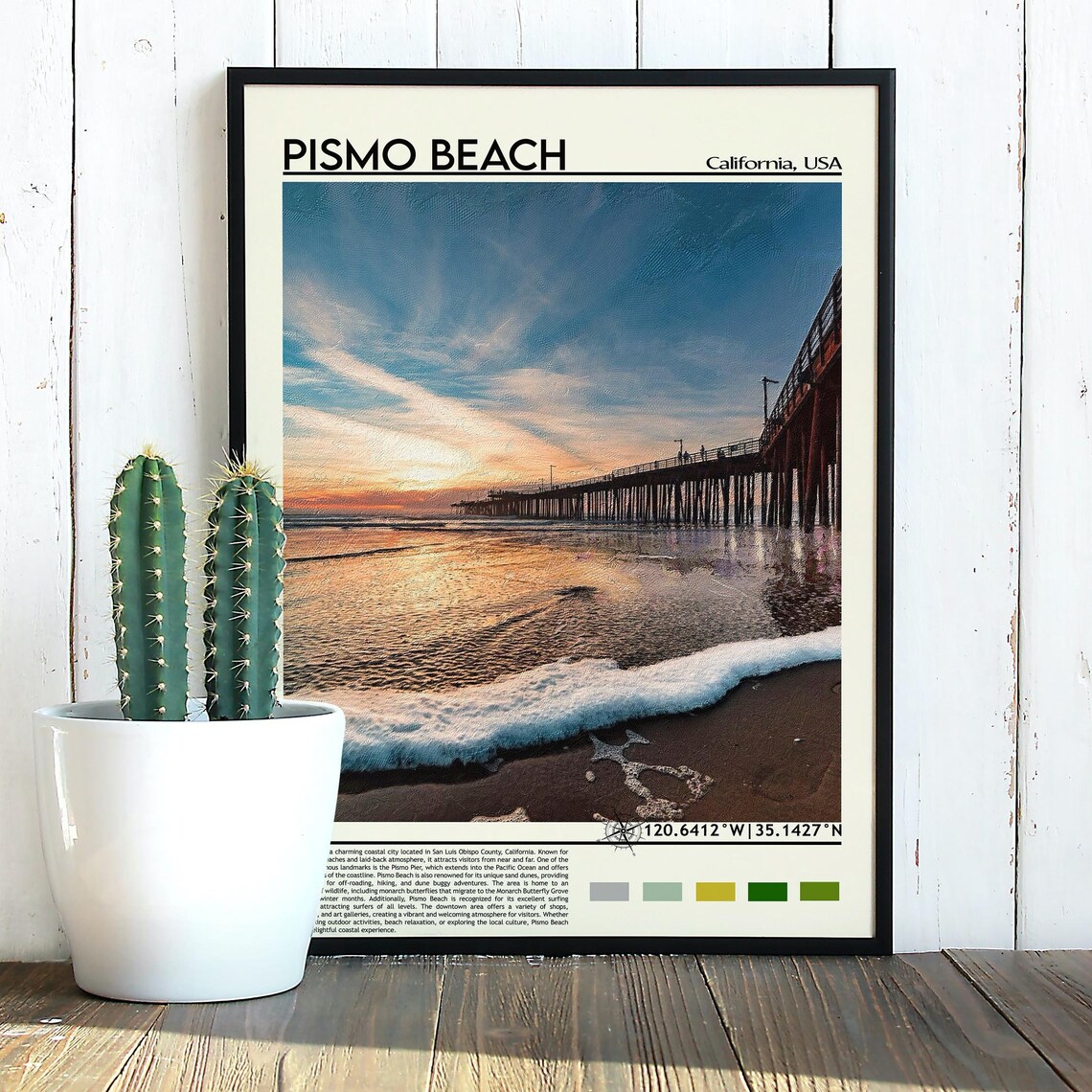 Pismo Beach California Pier Sunset Waves Painted Coastal Travel Poster - Image 5