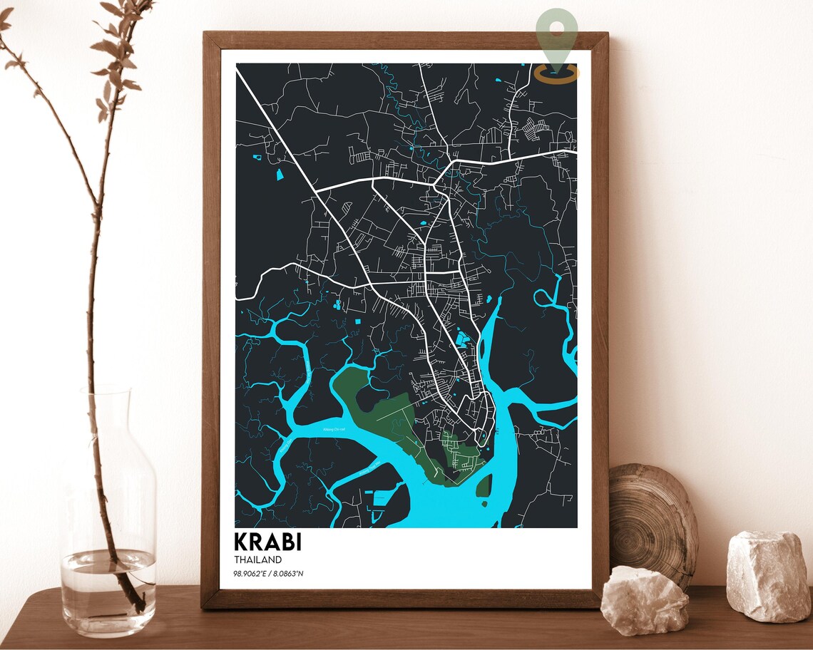 Krabi Thailand Plum Coastal Modern Minimalist City Map Wall Art - Image 5