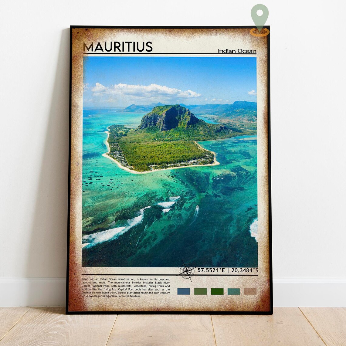Mauritius Indian Ocean Le Morne Aerial Lagoon View Travel Poster - Image 4