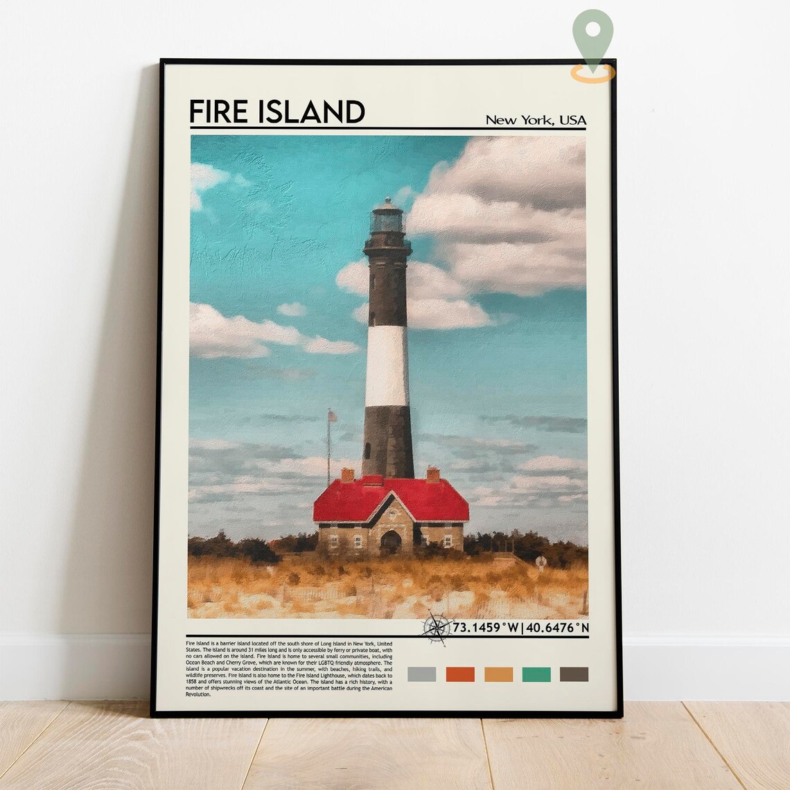 Fire Island New York Lighthouse Travel Poster Beach Beacon Art - Image 5